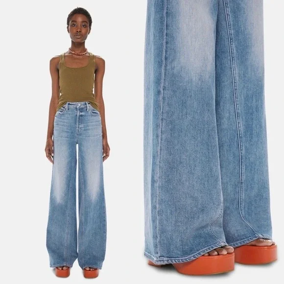 Mother Superior The Enchanter Heel Wide Leg High Rise Jeans Light Blue Wash - Picture 1 of 9